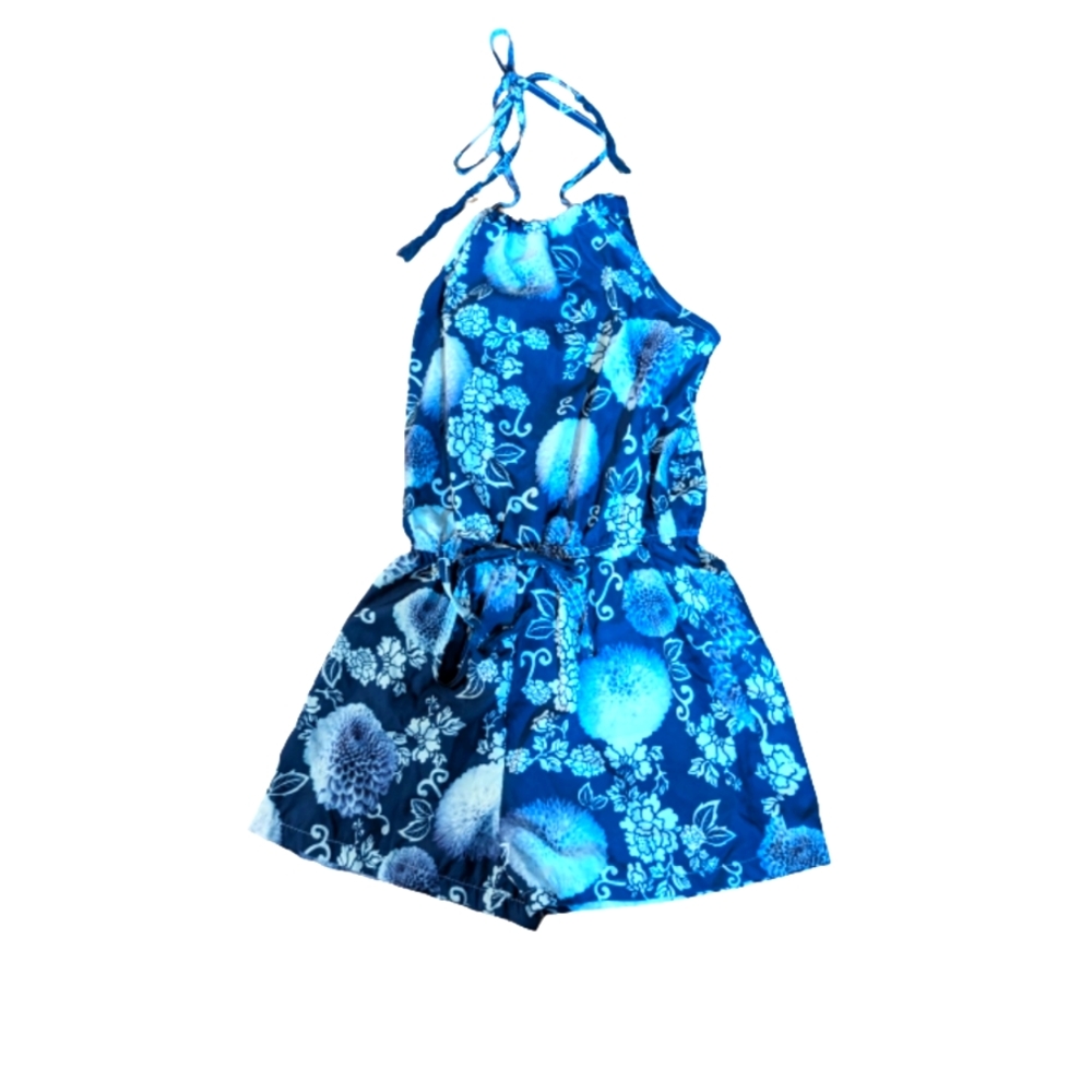 Romper Blue Floral Women's Size L Keyhole Back
